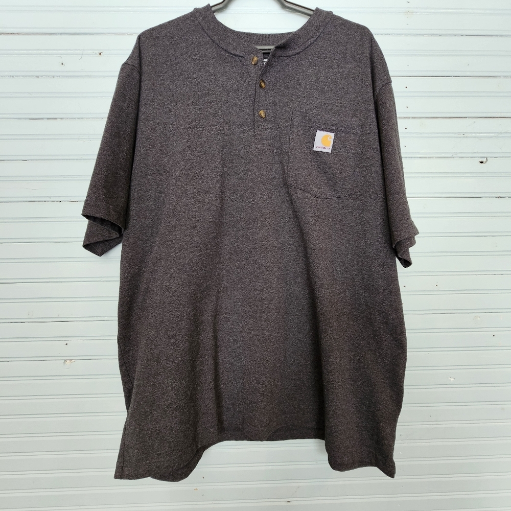 Carhartt Short Sleeve Henley T Shirt Dark Grey Men's Size XL Loose Fit